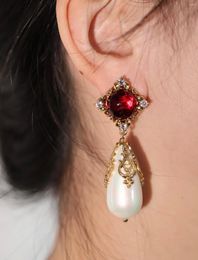 Stud Earrings Mediaeval Court Style Glass Pearl Retro Ear Clip