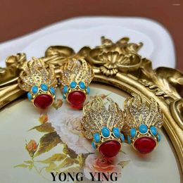 Stud Earrings Fashion Flame Red Glass Blue Stone Vintage