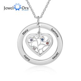 Necklaces JewelOra Personalized Tree of Life Necklace with Birthstone Stainless Steel Name Engraved Pendant Family Gift for Mother Grandma