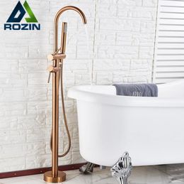 Rozin Rose Golden Floor Mounted Bathtub Faucet standing Bathroom Crane with Handshower Floor Mount Cold water Mixer tap T26801076