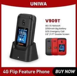 Unlocked UNIWA V909T 4G Flip Phone FM Radio Large Keyboard Clamshell Cellphone Big PushButton Dual Screen Mobile phone For Old pe8350140