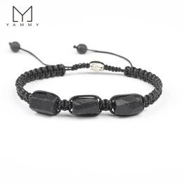 Sets 10pcs/lot Natural Black Tourmaline Stone Chunky Chip Beads Cord Knotted Adjustable Bracelet Jewellery N0382jbh