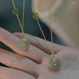 Pendant Necklaces Elbow Bead Chain Hetian Jade Necklace For Women Girl Gift Fresh Temperament Ins Fashion Peace Jewelry Love Letter