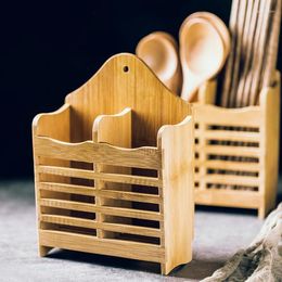 Kitchen Storage Bamboo Cutlery Rack Chopsticks Cage Holder Organiser Spoon Flatware Drying Tools