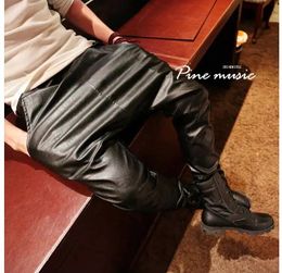 Pants new 2018 fashuion faux leather harem pants men drop crotch pants men baggy pants casual fashion elastic waist pants men/PK3