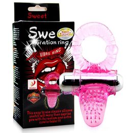 Sweet Vibration Ring Clit Penis Stimulation Vibrator With Silicone Pleasure Tongue For Women Men Adult Sex Toy1035236