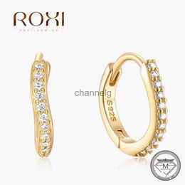 Stud ROXI 925 Sterling Silver Wave Curved Shining Moissanite Classic Hoop Earrings For Women Bride Lover Luxury Ear Buckle Pendientes YQ240110