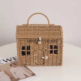 Totes Cartoon small house hand-held str bag new niche design hut woven to go out store the basketblieberryeyes
