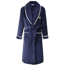 Autumn/Winter Men Nightgown Kimono Bathrobe Gown Coral Fleece Negligee V-neck Intimate Lingerie Solid Colour Sleepwear 240110