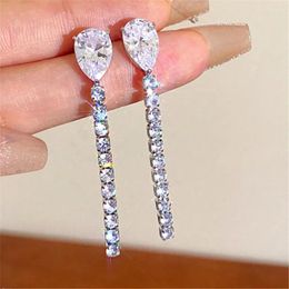 Dangle Earrings Sparkling Water Drop Zircon Long For Women Delicate Simple Temperament Earings Wholesale