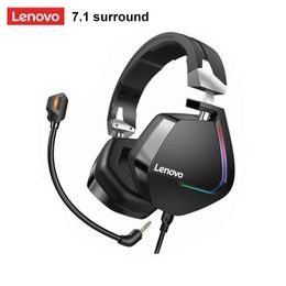 Earphones Lenovo H402 Gaming Headset Wired OverEar Headphone With Microphone Surround Sound Earphones With RGB Light For PC Laptop Gamer