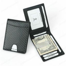 RFID Carbon Fiber Pattern Slim Money Clip for Men Leather Mini Wallet with Money Clips Small Wallet Purse248Y