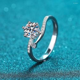 Cluster Rings 1 Diamond Test Passed Excellent Cut D Colour Moissanite Twist Snowflake Engagement Ring Silver 925 Jewellery Female Gift