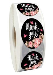 1000pcs Printed Flowers Thank You Adhesive Stickers Labels 1Inch Envelope Seal Package Colour Stickers4903488