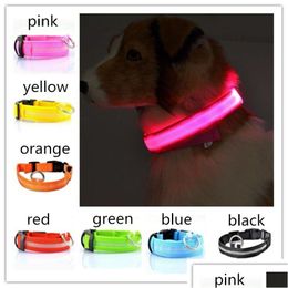 Dog Collars Leashes 50Pcs Nylon Led Pet Collar 6 Colours Night Safety Flashing Leash Supplies Drop Delivery Home Garden Dhoxv
