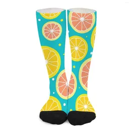 Women Socks Adorable Lemon Slices Stockings Red Grapefruit Pattern Retro Winter Anti Skid Ladies Climbing Warm Soft