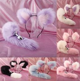 Cute Soft Cat ears Headbands with 40cm Fox Tail Bow Metal Butt Anal Plug Erotic Cosplay Accessories Adult Sex Toys for Couples MX22311066