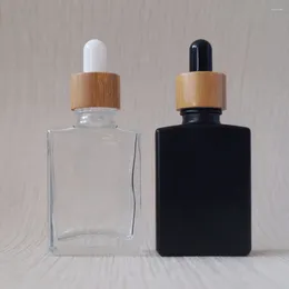 Storage Bottles Wholesale 30ml Square Dropper Bottle Glass Matte Black/white Frosted Jar With Bamboo Lid