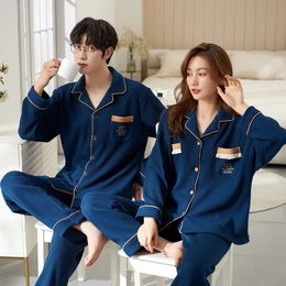 Couple Long Sleeve Pants Pyjamas Knitted Cotton Cardigan Men Women Fashion Sleepwear for Youth Lovers pyjamas homme feminino 240109