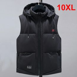 Winter Vests Men Thick Warm Vest Plus Size 10XL Fashion Casual Solid Colour Hooded Sleeveless Jacket Big 240109