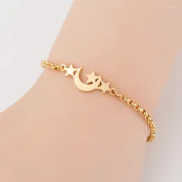 Link Bracelets 2024 Wholesale Stainless Steel Charm For Women Cute Moon Star & Bangles Gold Colour Jewellery