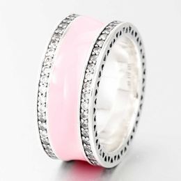 2024 Designer Pandoraring Dora's Band Rings love Hot Style Pink Enamel Wide Simple Women's Ring