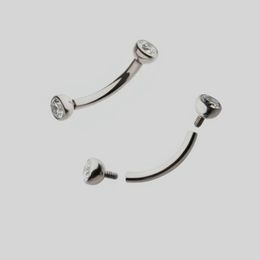 ASTM 36 Internally Threaded Double Bezel Gem End 16G Curved Eyebrow Barbell Piercing Jewelry 240109