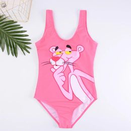 set Hot Spring Onepiece Swimsuit Women with Chest Pad Digital Printing Bikini Sexy High Elasticity Pink Panther Cartoon Swimsuit