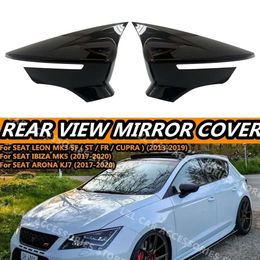 New 2x Car Side Wing Mirror Covers Cap For Seat Leon MK3 MK3.5 5F ST FR Cupra 2013-2019 Rearview Mirror Glossy Black / Carbon Fiber