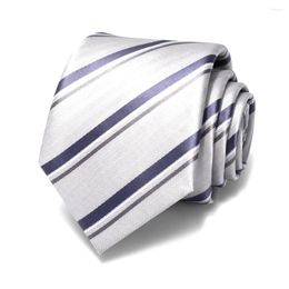 Bow Ties Designer Tie For Men 7 CM Grey Stripe Business Work Necktie High Quality Male Accessories Gift