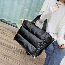 Shoulder Bags Winter Large Capacity Shoulder Bag for Women Waterproof Nylon Bags Space Padded Cotton Feather Down Big Tote Female Handbag 2022catlin_fashion_bags