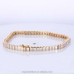 New Princess Cut Moissanite Bracelet 14K Yellow Gold Ladies Tennis Bracelet