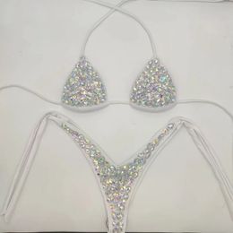 vacation rhinestone bikini set diamond swimwear sexy women bathing suit style bling stones beachwear 240109