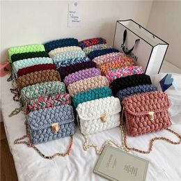 Shoulder Bags Handmade Woven Women's Crossbody Bags Thread Hook Knitted Shoulder Bag Colorful Strip Chains Bags for Women Small Purses 2021stylishhandbagsstore