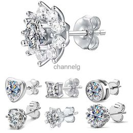 Stud 925 Sterling Silver Moissanite Earrings Real 0.5-1 Lab Diamond Elegant Sun Flower EarStuds for Couples Wedding Men woman YQ240110