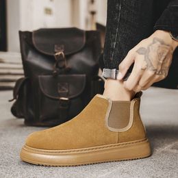 Stylish Platform Men's Fashion Comfortable Slip-on Suede for Men Trendy Casual Non-slip Man Ankle Boots