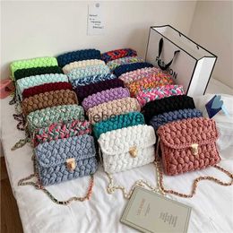 Shoulder Bags Handmade Woven Women's Crossbody Bags Thread Hook Knitted Shoulder Bag Colourful Strip Chains Bags for Women Small Purses 2021blieberryeyes