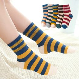 5 Pairs/lot Trendy Comfortable Elastic Students Socks Fall Winter Striped Cotton Baby Ankle for Boys and Girls 240109