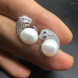 Stud Earrings High Quality Leopard Head 925 Sterling Silver Real Fresh Water Pearl Brand Fashion Party Jewelry For Women