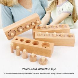 Wooden Toys Knobbed Cylinder Socket Montessori Educational Home School Cognitive Development Blocks for Children 240110