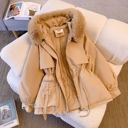 Women Winter Fur Puffer Jackets Thick Warm Loose Oversized Cotton Down Coat Long Sleeve Hooded Fleece Causal Zipper Parkas 240110