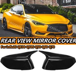 New Pair Ox Horn Rear View Mirror Cover Trim For Infiniti Q50 Q60 Q70 QX30 Q50S 2014 - 2023 Rearview Mirror Covers Car Accessories