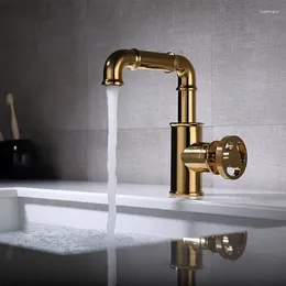 Bathroom Sink Faucets Industrial Style Brass Gold Faucet Cold Basin Mixer Tap Round Handle Single Hole Top Quality