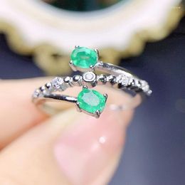 Cluster Rings Natural Real Green Emerald Ring 3 4mm 0.25ct 2pcs Gemstone 925 Sterling Silver Fine Jewellery J238102