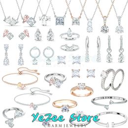 Sets Original New Austrian Crystal Jewellery Sets Attract Soul Pink Stud Earring Bracelet Necklace Ring for Women With Logo Wholesale