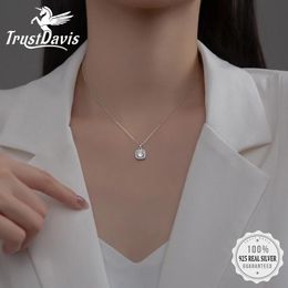 Necklaces TrustDavis Real 925 Sterling Silver 2022 Square Dazzling Clean CZ Clavicle Necklace For Women Wedding Fine 925 Jewellery DE0090