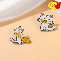 cat eatting fish Pins Anime Love Enamel Brooch Clothes Backpack Lapel Hat Badges Fashion Jewelry Accessories For Friends Gifts