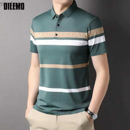 Men's T-Shirts Top Grade Yarn-dyed Non-marking Process Striped CasualSummer Polo Shirts For Men Slim Short Sleeve Tops Fashions Mens ClothesL240110