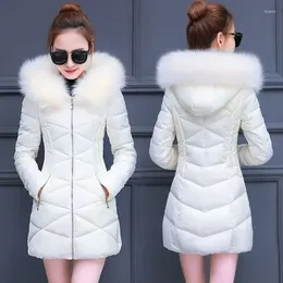 Women's Trench Coats Lady Winter Coat Women Down Cotton Fur Collar Hooded Jacket Woman Casual Warm Outerwear Jackets Female Girls Black