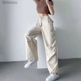 Women's Pants Capris Thin style loose cargo pants women's high waist casual paper bag pants lace-up trousers 2023 summer new cargo pants for womenL240110